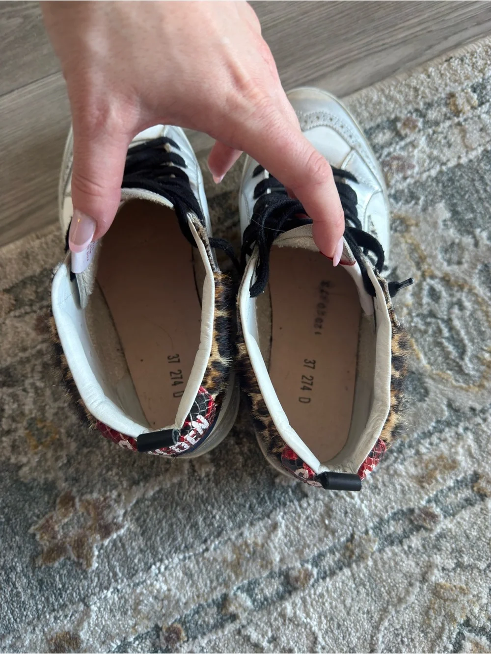 Golden Goose Size 37 White Leopard Accent High-Top Sneakers